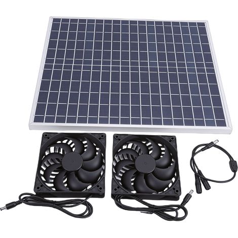 22-W-Solarpanel-Doppelabluftventilator-Set, 12-V-Solarventilator für Hühnerstall, Hundehütte, Gewächshaus, Schuppen, Wohnmobil (1/5)