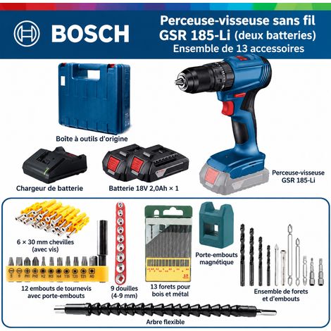 Perceuse à percussion GSB 185-Li 18V mandrin 13 mm pack 3 2 batteries et 1 chargeur 2 kg – Livraison gratuite