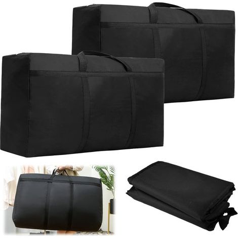 Lot de 2 grands sacs de rangement, 160 litres, robustes, en tissu Oxford, avec poignée de transport, pour couvertures, vêtements et linge de lit, idéaux pour les déménagements et le rangement. (1/5)