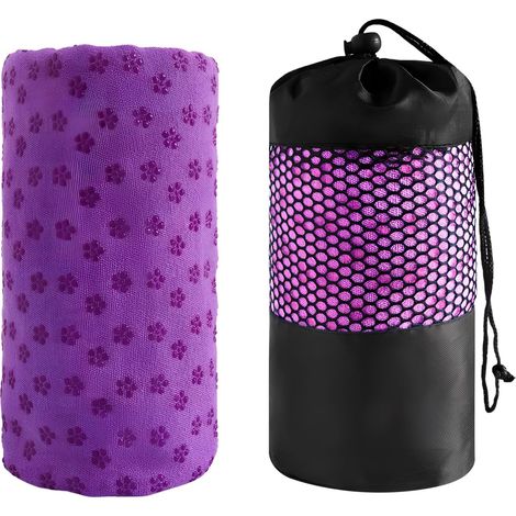 Serviette de Yoga Wet Grip,Serviette Microfibre pour Tapis de Sport, serviette de yoga avec points en PVC anti-saut,tapis yoga voyage,pour Voyage, randonnée, Yoga, Natation, Sport, Fitness (Violet) (1/5)