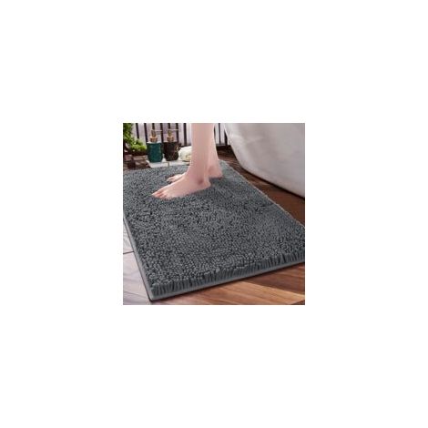 Tappetino da bagno antiscivolo da 81 cm, in ciniglia spessa e morbida (grigio scuro) - Crezuo