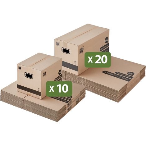 Pack and Move - Lot 30 Cartons Tailles Mixes - 60 x 30 x 30 cm + 40 x 30 x 30 cm - Déménagement - 2 Tailles (1/5)