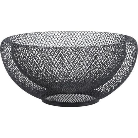 Corbeille à Fruits et légumes, en métal (Fer), Panier Rond, Double paroi, H x L : 10 x 25 cm, Noire (1/5)