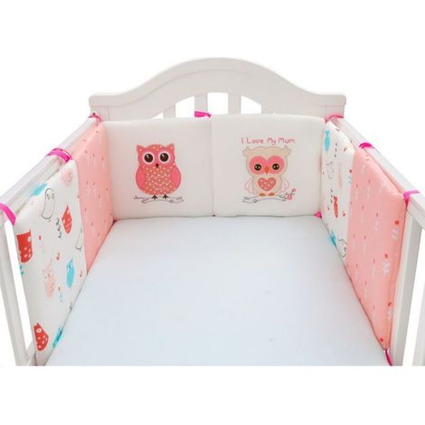 6 Pièces Tour de Lit Ensemble Pare-choc Literie Enfant Lit Bébé 3030cm-(Chouette rose) (1/5)