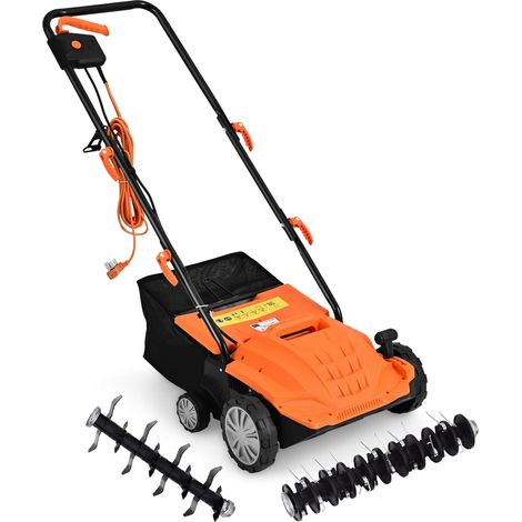 COSTWAY Scarificateur de Pelouse Électrique 2 en 1 de 12A, avec Verrouillage de Sécurité Profondeur à 3 Niveaux Sac de Ramassage de 30 L, Casseurs et Perforateurs Filaire avec 2 Lames (Orange)