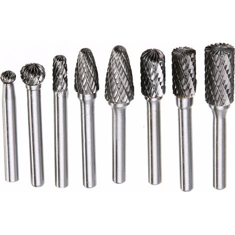 Ensemble de 8 fraises rotatives carbure de tungstène 6mm tige 10mm tête – Double coupe pour bois, métal et pierre – Usinage efficace (1/4)