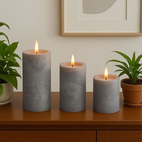 Bougies led avec minuterie lot de 3 - style beton (1/5)