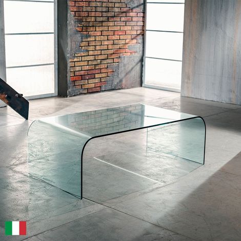 Tavolino da caffè in Vetro Curvato Trasparente L 60/90/110 Made in Italy - Ponte Ponte 110