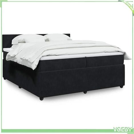 Cadre de lit avec tête de lit - 3287826 - Velours noir - 200x200 cm - Matelas à ressorts ensachés (1/5)
