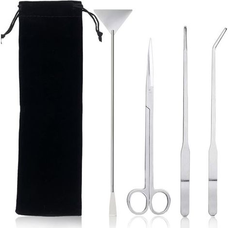 Kit d'aménagement pour aquarium - 1 ensemble (ciseaux + pince à épiler + spatule), acier inoxydable + sac - Convient à l'entretien de l'aquarium (1/5)