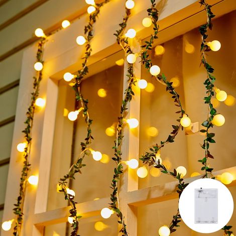 Guirlande,de noël à feuilles vertes à piles,5m50, en rotin lumineuse, guirlande lumineuse féerique décoration de fête de mariage,paquet de 2 (1/5)