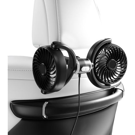 12V Doppelkopf-Autolüfter, 360° drehbarer Autolüfter mit 3 Geschwindigkeitsstufen, USB-betrieben, Clip-Ventilator für Fahrzeuge wie Limousinen, SUVs und Wohnmobile für Sitze (1/5)