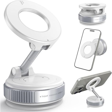 Soporte magnético para teléfono de coche: Soporte MagSafe giratorio de 360° para coche - Potente ventosa de 2800 GF - Soporte para teléfono de coche para iPhone 16/15/14/13/12 y Android, blanco (1/5)