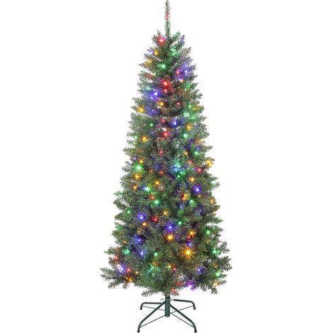 Sapin artificiel de Noël 180 cm, arbre fin avec 250 LED, 899 branches, pied métallique pliable, vert (1/5)