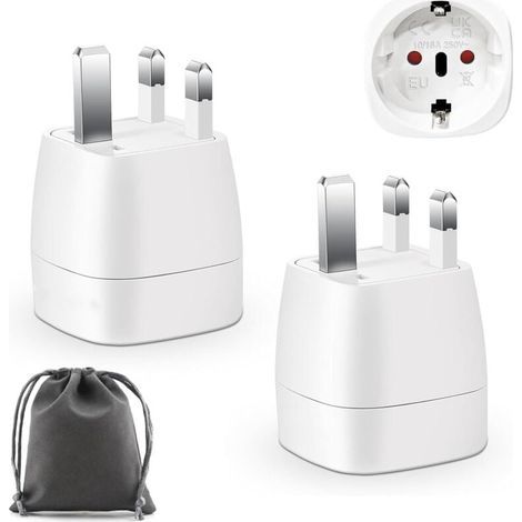 Adaptateur Prise Anglaise, 2 Pièces Adaptateur de Voyage France vers UK, Adaptateur de Prise pour Irlande, Angleterre, Ecosse, Dubaï, Malte, Adaptateur Type G (Noir) (1/4)