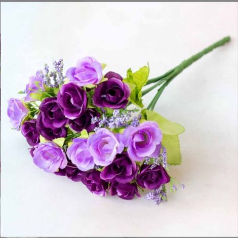 Fleur Artificielle - Rose Fausse 21 Têtes 7 Branches - Décoration Intérieure Extérieure - Pour Vase Porche Mariage Maison - Violet - 1 Pièce (1/5)