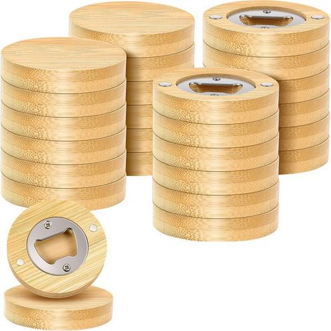 Lot de 24 Décapsuleurs Magnétiques de 6,3 cm, en Bambou, Forme Ronde, pour Réfrigérateur, Aimant en Bois, Autocollant pour Réfrigérateur (1/4)
