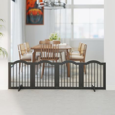 Cancello pieghevole per cani con piedini, 4 pannelli, legno nero, 208 x 61 cm (1/5)