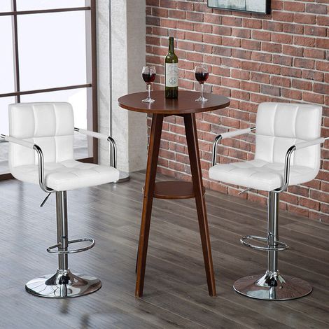 2 x Taburetes de bar y cocina, Taburete de salón con respaldo y apoyabrazos, Rotación libre de 360 ​​°, Blanco (1/5)