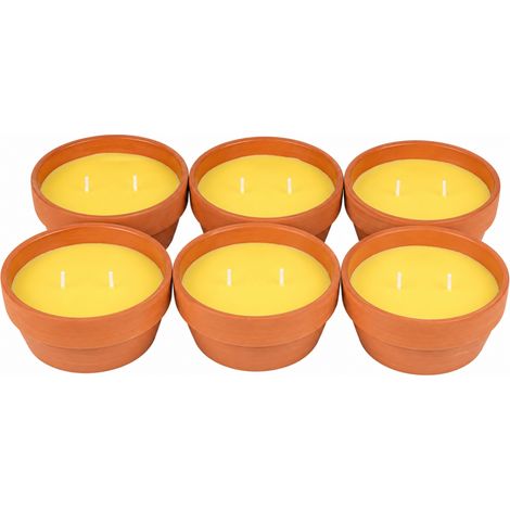 Lot de 6 Bougies Citronnelle en Pot Terracotta - D16 x H6 cm - Extérieur - Livraison gratuite (1/2)