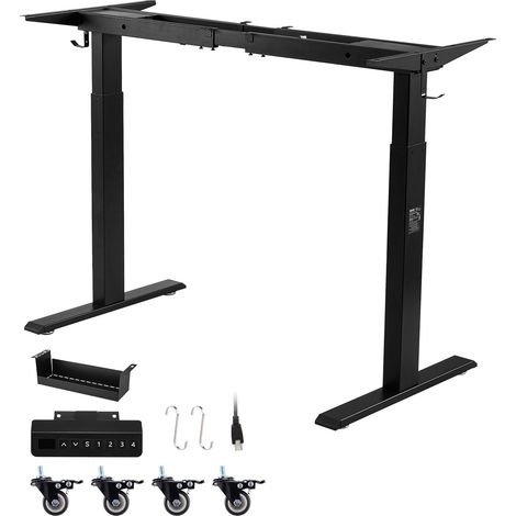 VEVOR Estructura de Mesa Elevable, Doble Motor, Altura Ajustable 70-117 cm Longitud 104-160 cm, Patas de Mesa con Control Inteligente, Marco de Escritorio Elevable Electrico para Hogar Oficina, Negro