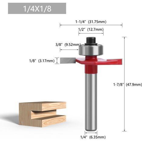 Juego de 8 fresas de bola en forma de T de 1/4 de pulgada para máquinas de carpintería, corte y recorte (hoja x (1/5)