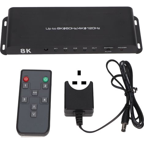 Commutateur HD 8K 4 entrées 1 sortie 40Gbps 8K 60Hz 4K 120Hz télécommande pour projecteur PC 100‑240V prise UK (1/5)