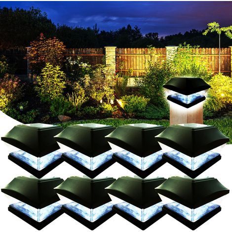 Lampe Solaire Chapeau Poteau Bois - 8 pièces Lampes solaires d'extérieur étanches - Lampes solaires LED - Décoration de jardin pour jardin, terrasse, clôture, poteaux en bois - Noir (1/5)