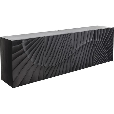 Buffet SILVA 177 cm en bois massif de manguier noir – 4 portes sculptées et façades en relief (1/5)
