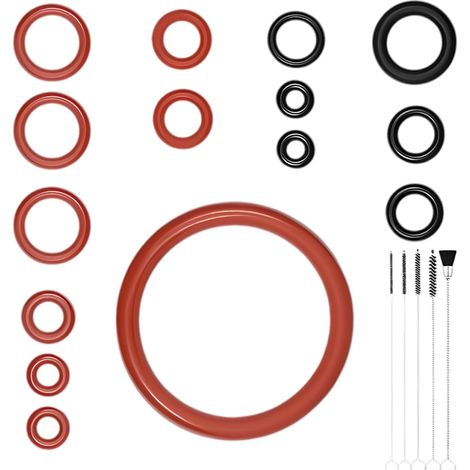 35-Piece O-Ring Coffee Machine Kit, 30 Red Black High Temperature Silicone Seals and 5 Cleaning Brushes, Maintenance Set Compatible with Infusion Group, Piston and Universal Steam Valve (1/5)