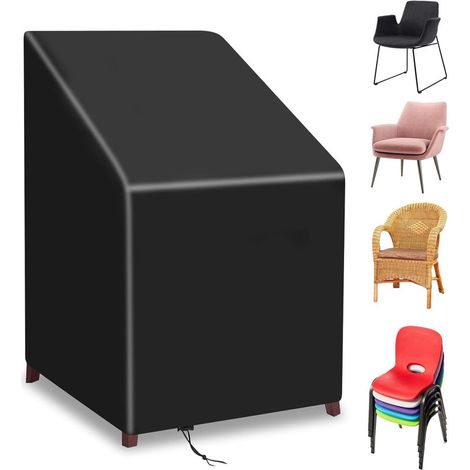 Housse de protection pour chaises empilables en tissu Oxford 210D – 65×65×120 cm – imperméable, anti-UV – couleur noire (1/5)