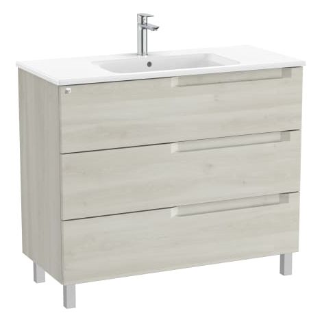 MUEBLE CENTRADO 1000MM ALEYDA CON PATAS 3 CAJONES + LAVABO BLANCO MADERA