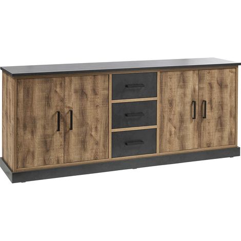 Buffet 4 portes 3 tiroirs aspect chêne artisan et noir graphite - URBAL (1/5)
