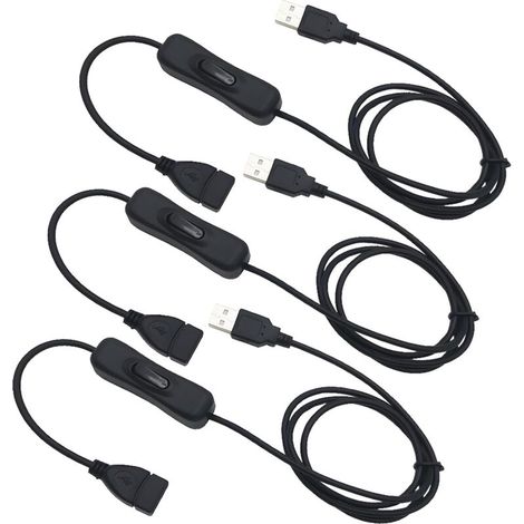 3 Pcs Rallonge USB avec Interrupteur, Câble USB Mâle à Femelle avec Interrupteur, Convient pour Enregistreur de Conduite, Lampe de Bureau LED, Ventilateur USB, etc (1M,noir) (1/5)