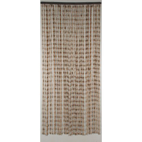 Rideau de porte en lanières de feuille de maïs 90 x 200 cm – Brun – Monté sur rail bois – Anti-insectes pour intérieur et extérieur – Confortex
