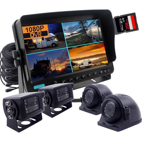 1080P HD Rear View Camera System, 9" 4 Split Screen DVR Monitor, Max Support 256GB SD Card, 4 IR Night Vision Cameras for Bus Truck Trailer 12-36V (1/5)