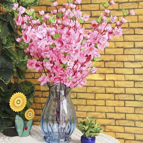 TrAdE Shop Traesio - 2 Pz Fiori Pesco Finti Artificiali Primavera Decorazione Interno Esterno Bouquet - Rosa (1/3)