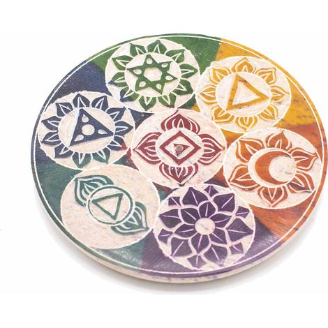 Porte-encens disque en stéatite 10 cm - Sept Chakras- Vendu par 1 (1/4)