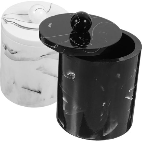 2 pièces Boîte de Rangement Résine Effet Marbre pour Coton-tiges et Cure-Dents avec Couvercle Distributeur Compact Multifonction pour Salle de Bain et Coiffeuse (1/5)