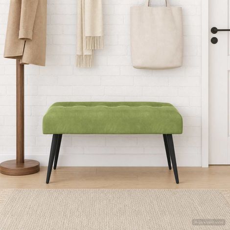 Banc capitonné en velours vert clair, cadre en bois, pieds en métal, 80 x 40 x 46 cm - PANGIVO (1/5)