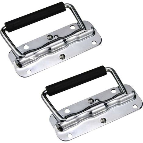 2 poignées en acier inoxydable, poignée rabattable à ressort, poignée de coffre en métal pour coffre à outils avec poignée en PVC noir (1/3)