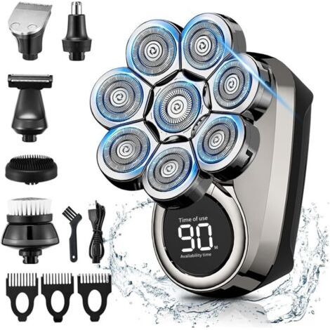 Rasoir Tete Chauve Homme - Rasoir 8D Amélioré pour Hommes Chauves, 6 en 1 Tondeuse Crane Chauve Rotative avec Écran LCD, Rasoir Electriques Hommes Sec et Humide, IPX7 Étanche (1/5)
