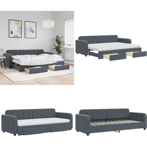 vidaXL Tagesbett Ausziehbar mit Schubladen Dunkelgrau 80x200 cm Samt (1/5)