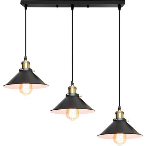 Suspension Luminaire Industrielle Lustre Plafonniers Design Edison Métal Lustre Suspension, Ø 220Mm, Ø 260mm, Noir, Blanc (220mm, 50cm - Noir + Blanc) (1/5)