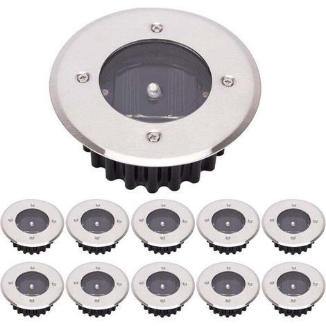 YMYNY LED Solar Floor Lamp, 10 Pack, Outdoor Light, Street Lamp, Ground Light, Waterproof IP65 (Cold White, Round) [Energy Class A+] (1/4)