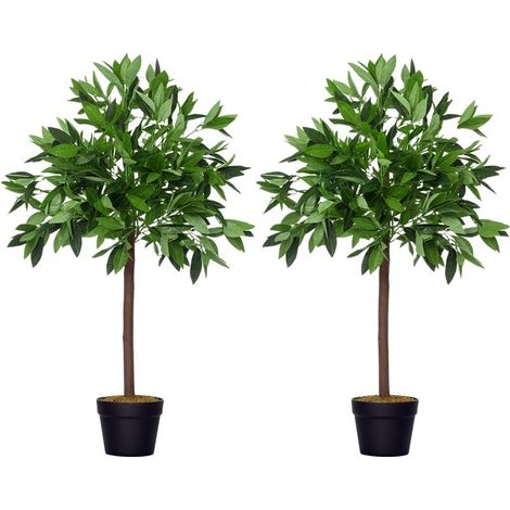 Lauriers artificiels 0,90H m - Lot de 2 lauriers Boules artificiels - 564 Feuilles réalistes par Pied - Pot Inclus Noir Vert (1/5)
