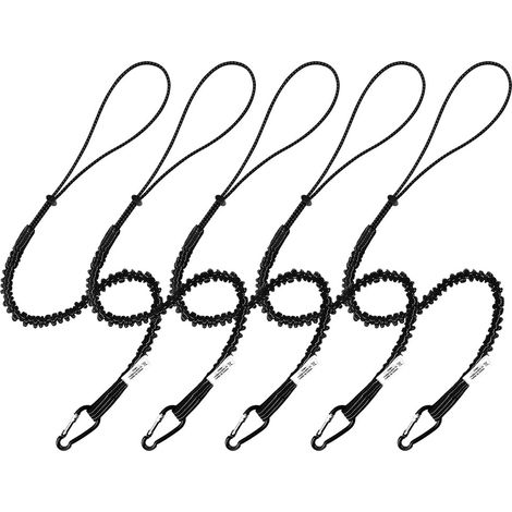 5 Pièce Cordon de Sécurité les Outils pour Travaux en Hauteur, Rétractable Lanière à Outils avec Mousqueton à écrou en Aluminium, Limite de Poids Maximum 13,6KG / 30LBS (Noir) (1/5)