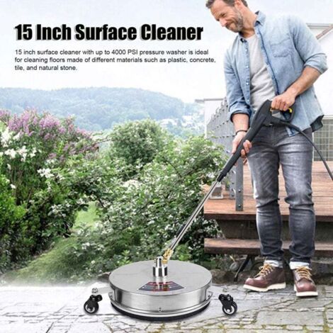 Hidrolavadora de 15 pulgadas, limpiadora de superficies de acero inoxidable de 4 ruedas con varilla de extensión, disco de fregado de 4000 PSI para entradas de vehículos, pasarelas, patios y jardines.