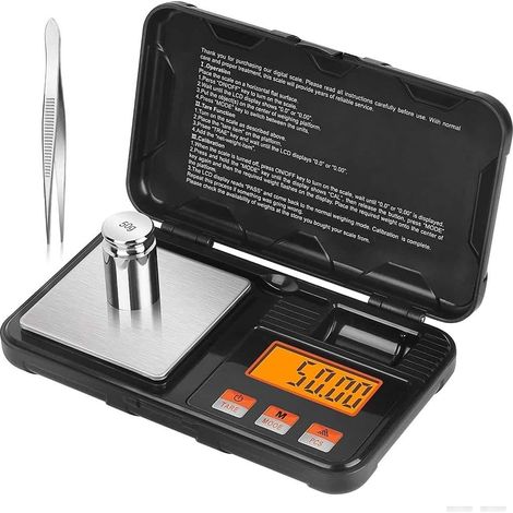 200g / 0.01g Mini Balance de Poids électronique Portable Balance de grammes de Nourriture avec des Poids d'étalonnage Pinces à épiler Haute précision Tare