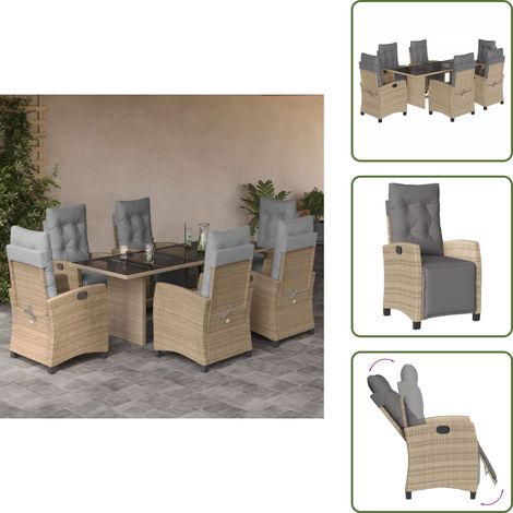 The Living Store Ensemble à manger de jardin coussins 7 pcs mélange beige rotin - Salon De Jardin - Meuble De Jardin - Set De Jardin - Table De Jardin - Chaises De Jardin